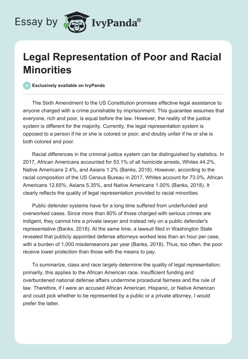 Legal Representation of Poor and Racial Minorities. Page 1