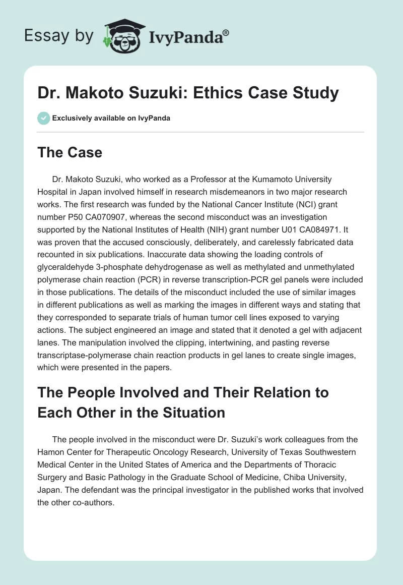 Dr. Makoto Suzuki: Ethics Case Study. Page 1