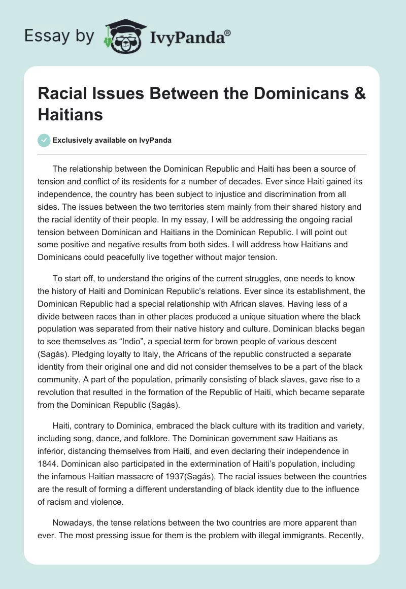 Racial Issues Between the Dominicans & Haitians. Page 1