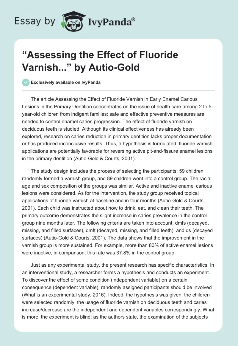 “Assessing the Effect of Fluoride Varnish...” by Autio-Gold. Page 1