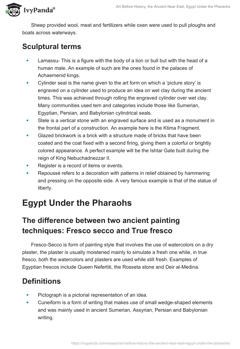 Art Before History, the Ancient Near East, Egypt Under the Pharaohs. Page 4