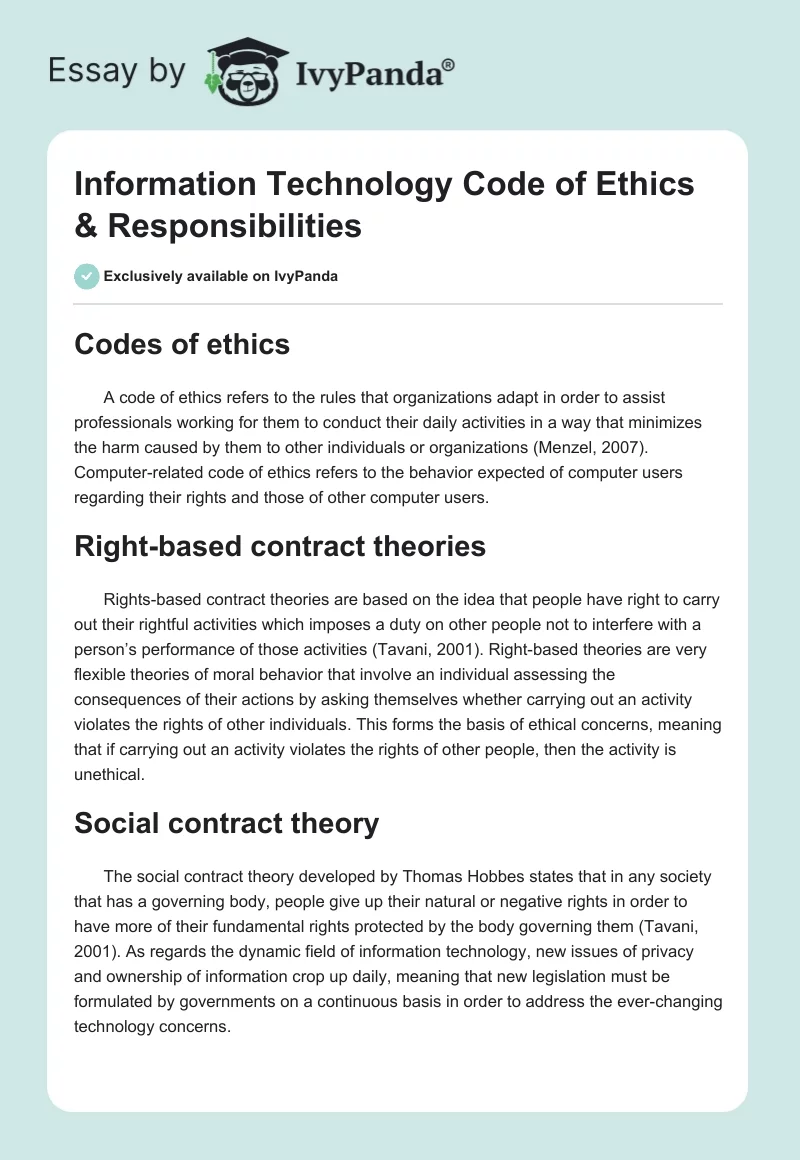 Information Technology Code of Ethics & Responsibilities. Page 1