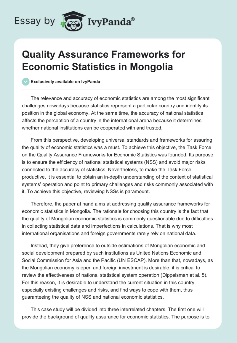 Quality Assurance Frameworks for Economic Statistics in Mongolia. Page 1