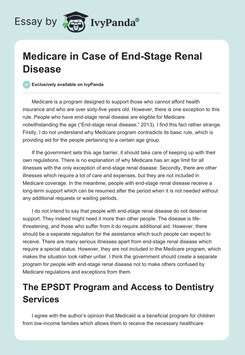 Medicare in Case of End-Stage Renal Disease. Page 1