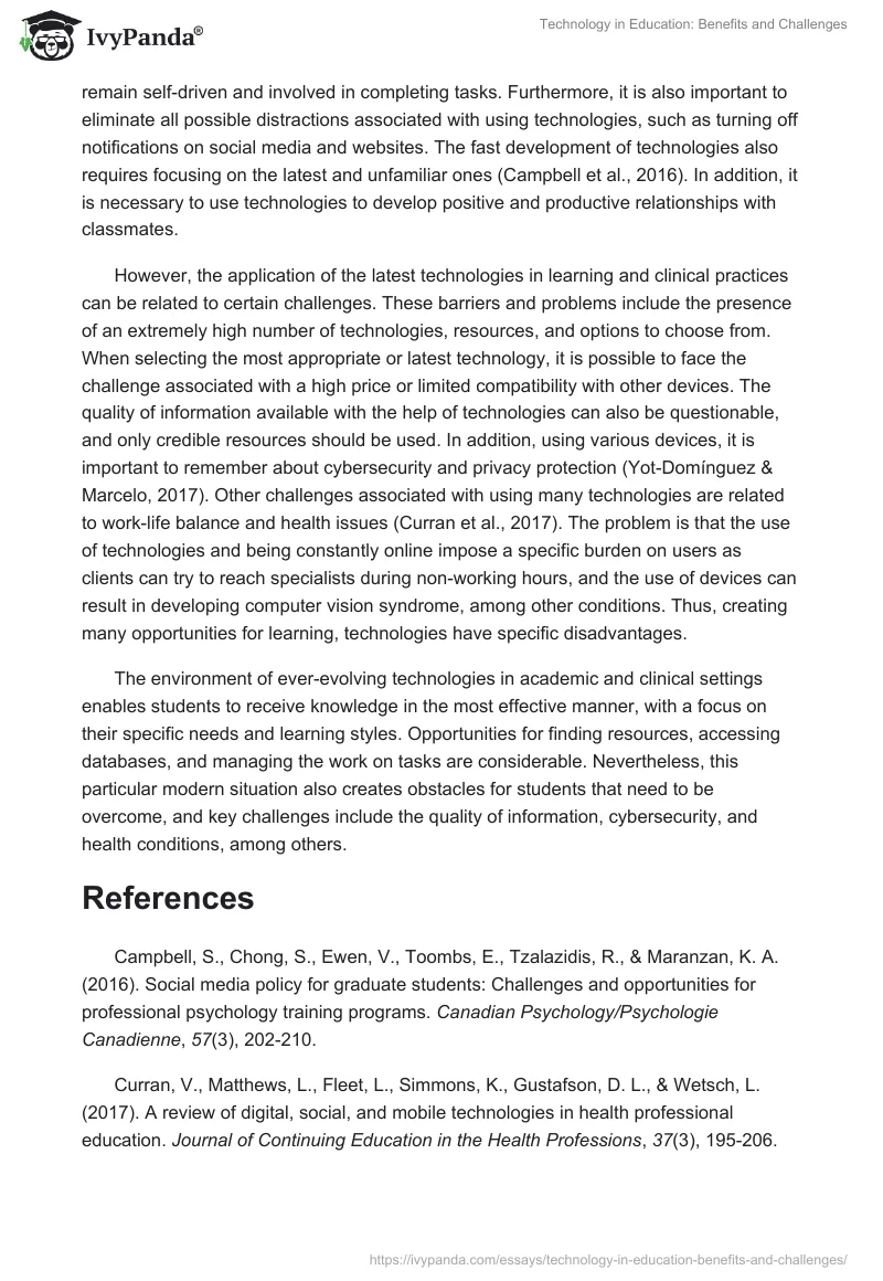 Technology in Education: Benefits and Challenges. Page 2