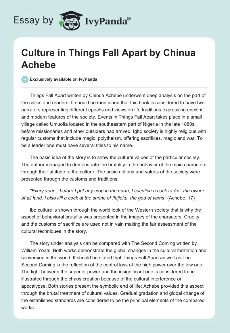 Culture in Things Fall Apart by Chinua Achebe. Page 1