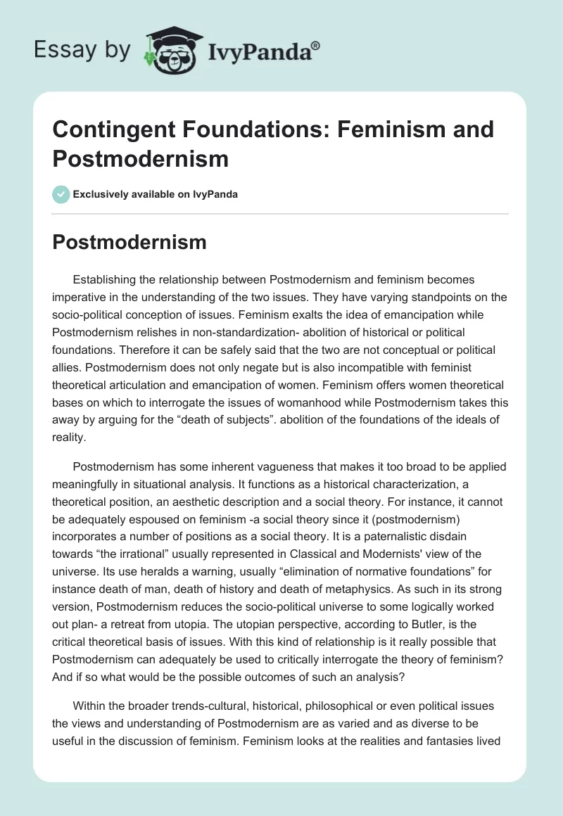 Contingent Foundations: Feminism and Postmodernism. Page 1