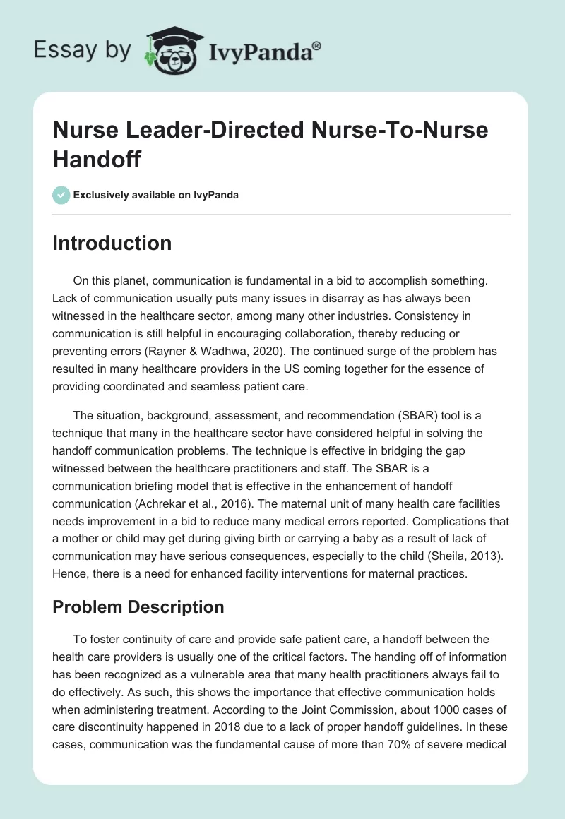 Nurse Leader-Directed Nurse-To-Nurse Handoff. Page 1
