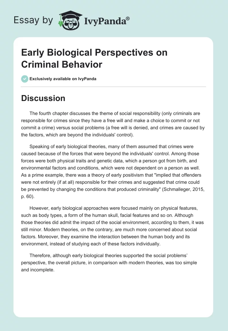 Early Biological Perspectives on Criminal Behavior. Page 1