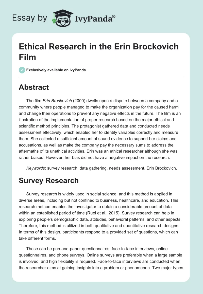 Ethical Research in the Erin Brockovich Film. Page 1