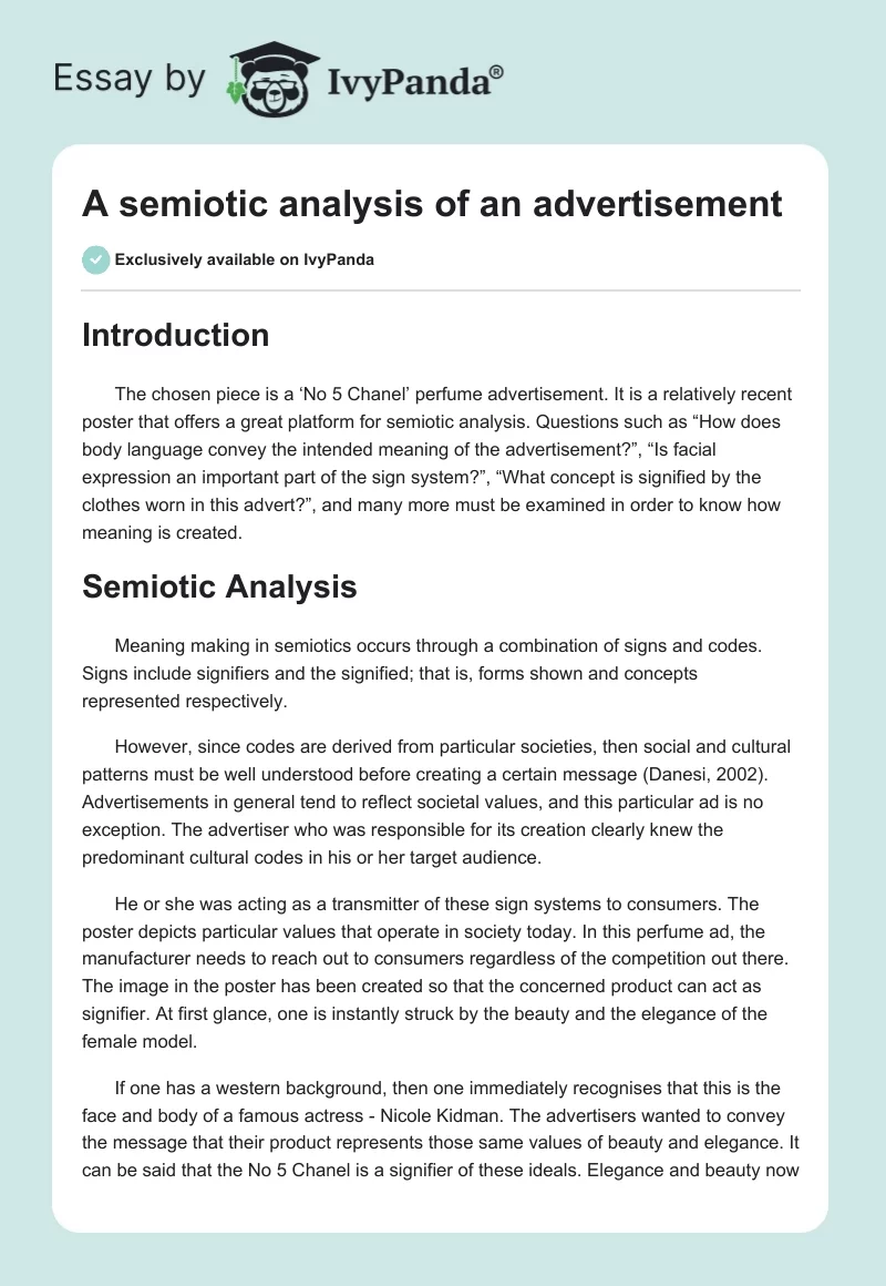 A Semiotic Analysis of an Advertisement. Page 1