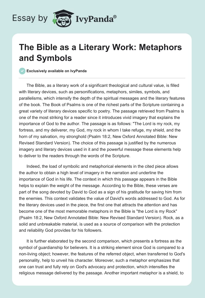 The Bible as a Literary Work: Metaphors and Symbols. Page 1