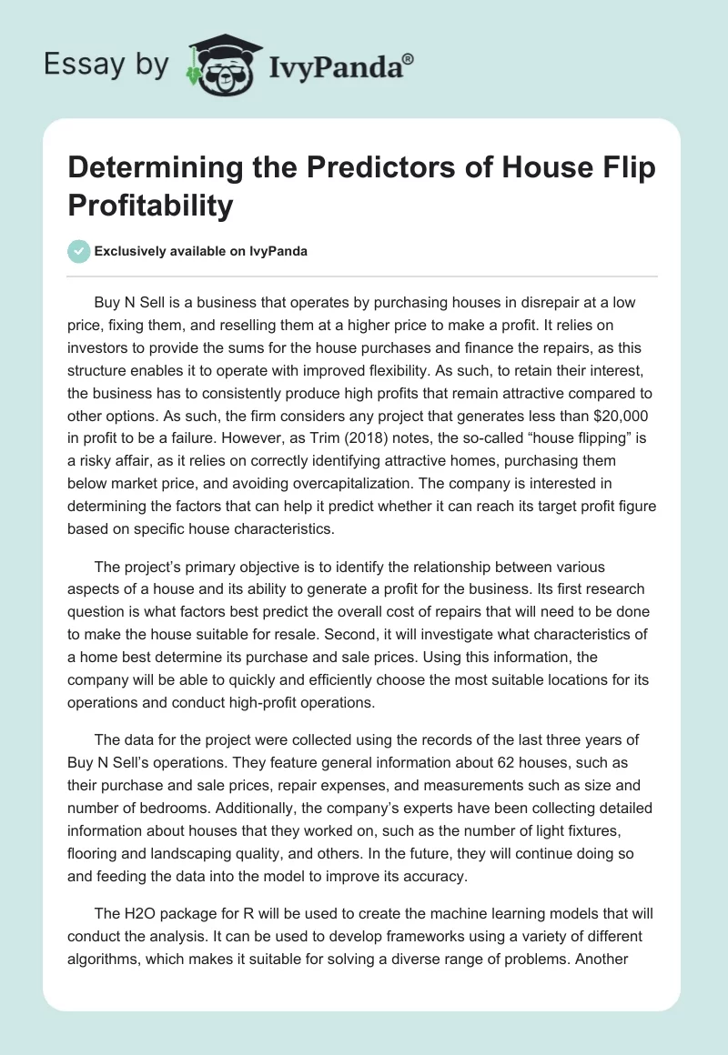 Determining the Predictors of House Flip Profitability. Page 1