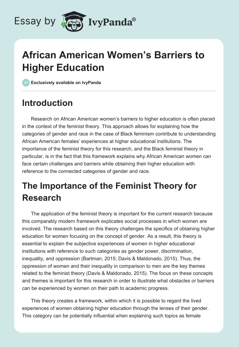 African American Women’s Barriers to Higher Education. Page 1