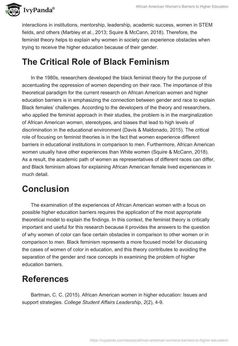 African American Women’s Barriers to Higher Education. Page 2