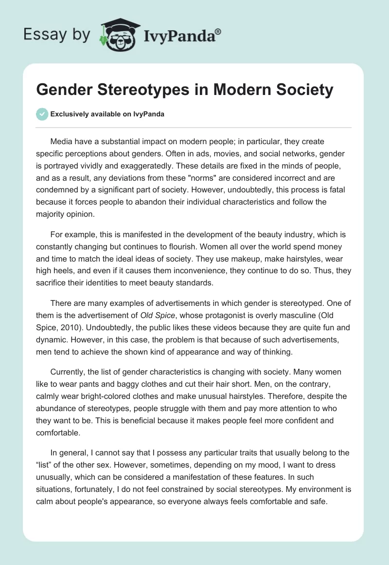 Gender Stereotypes in Modern Society. Page 1