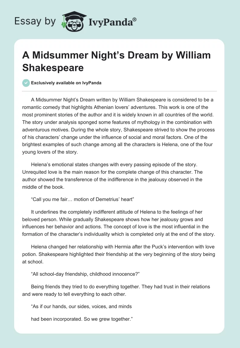 A Midsummer Night’s Dream by William Shakespeare. Page 1
