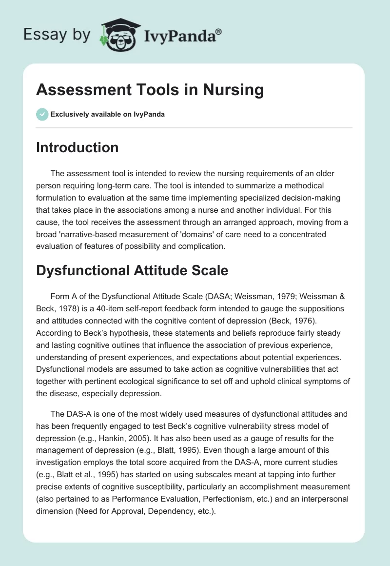 Assessment Tools in Nursing. Page 1