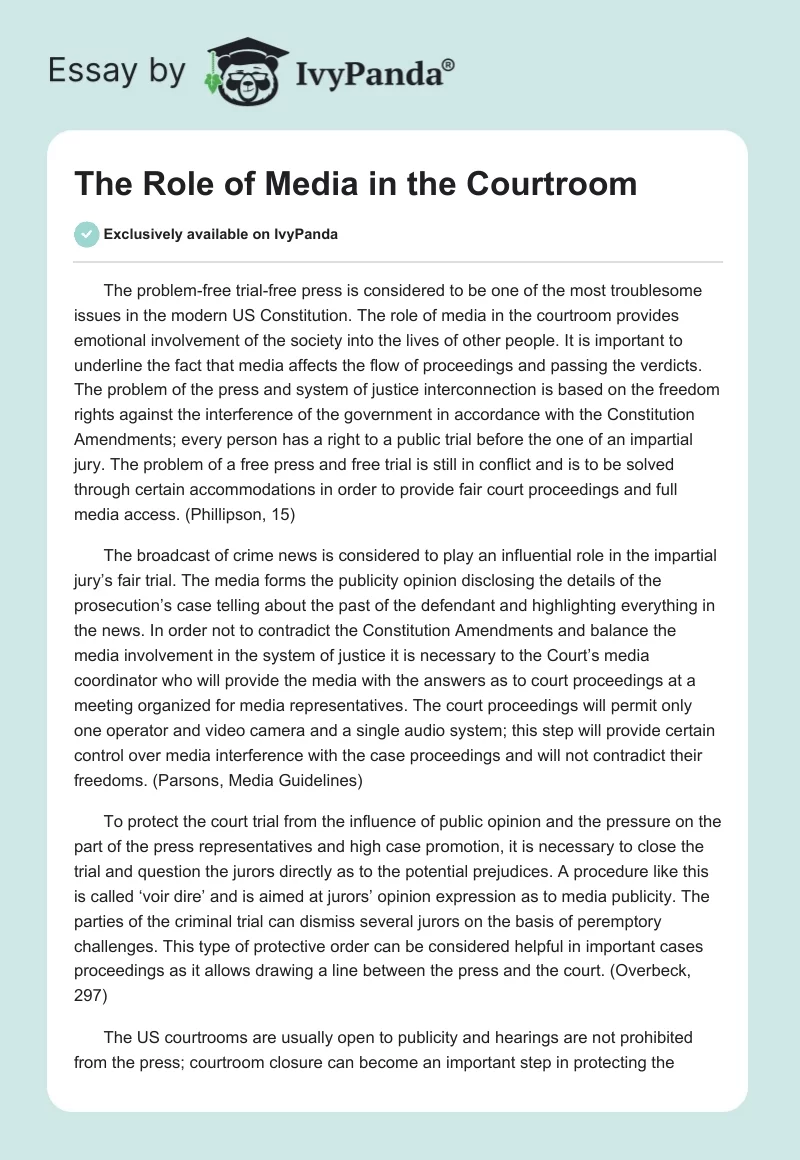 The Role of Media in the Courtroom. Page 1