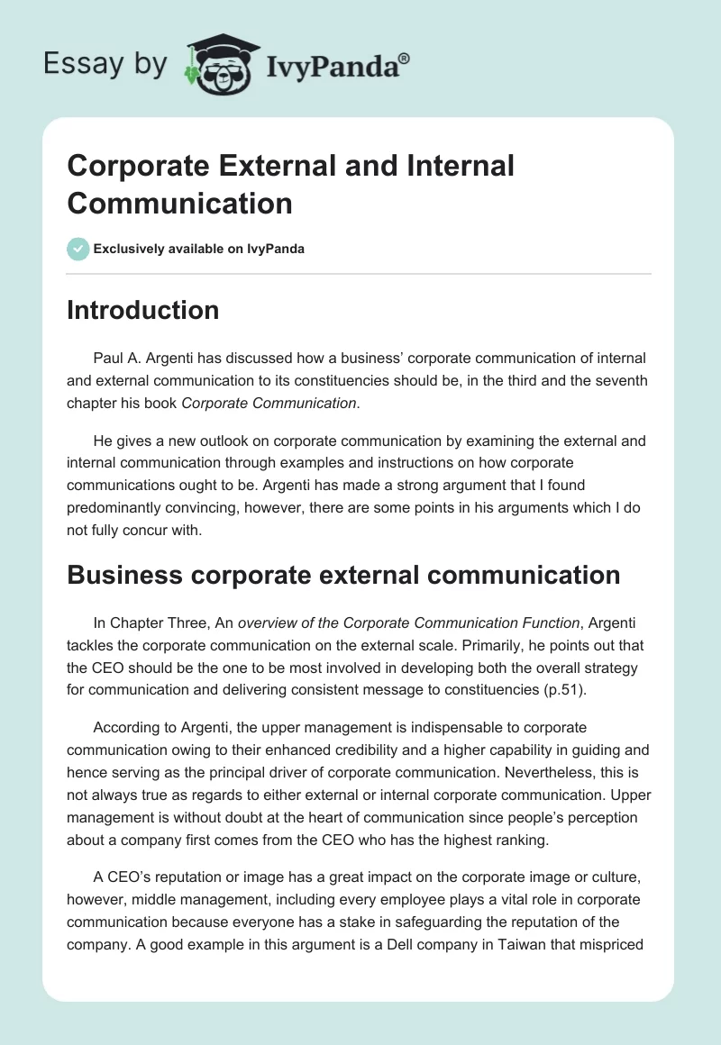 Corporate External and Internal Communication. Page 1