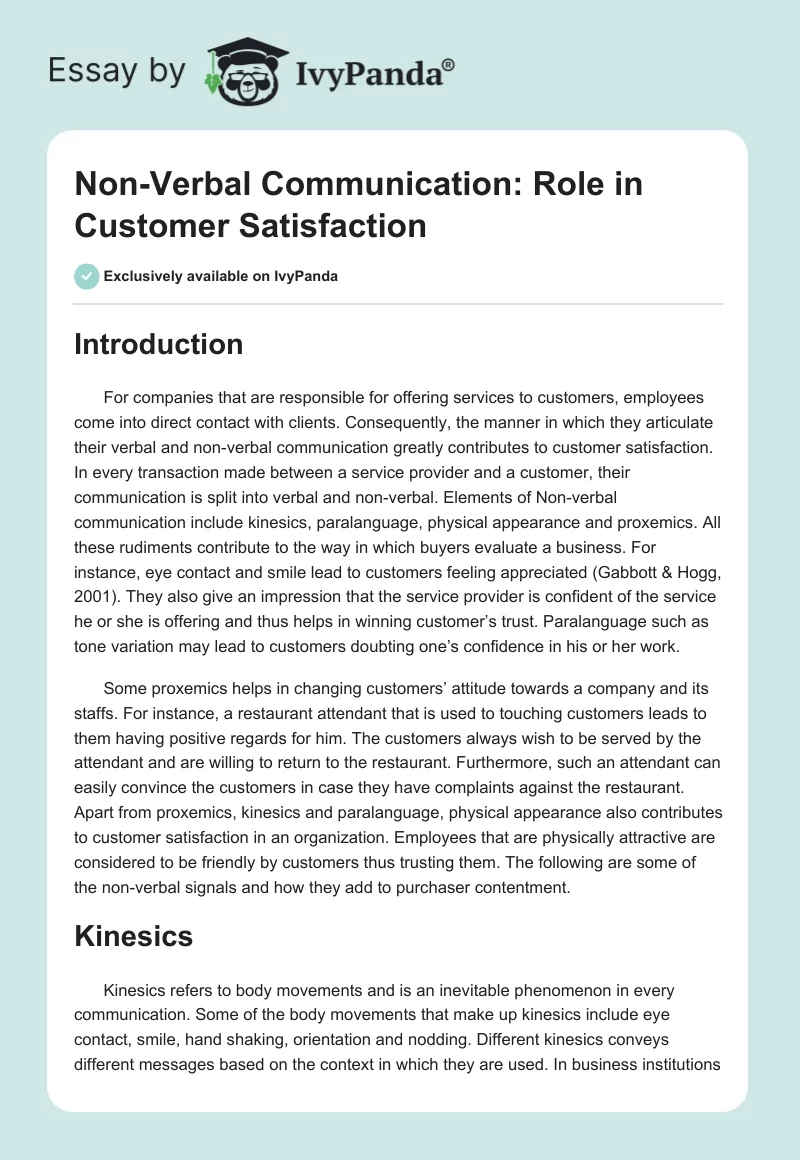 Non-Verbal Communication: Role in Customer Satisfaction. Page 1