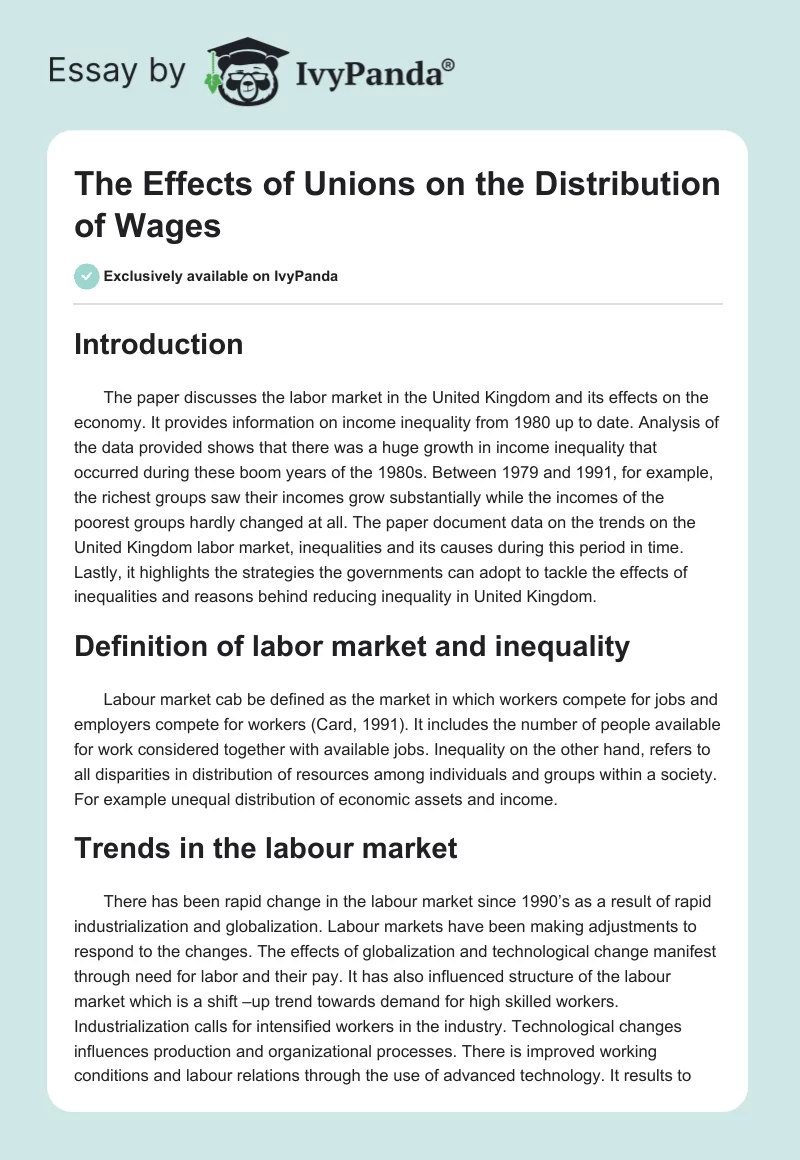 The Effects of Unions on the Distribution of Wages. Page 1