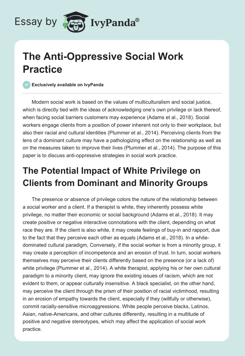 The Anti-Oppressive Social Work Practice. Page 1