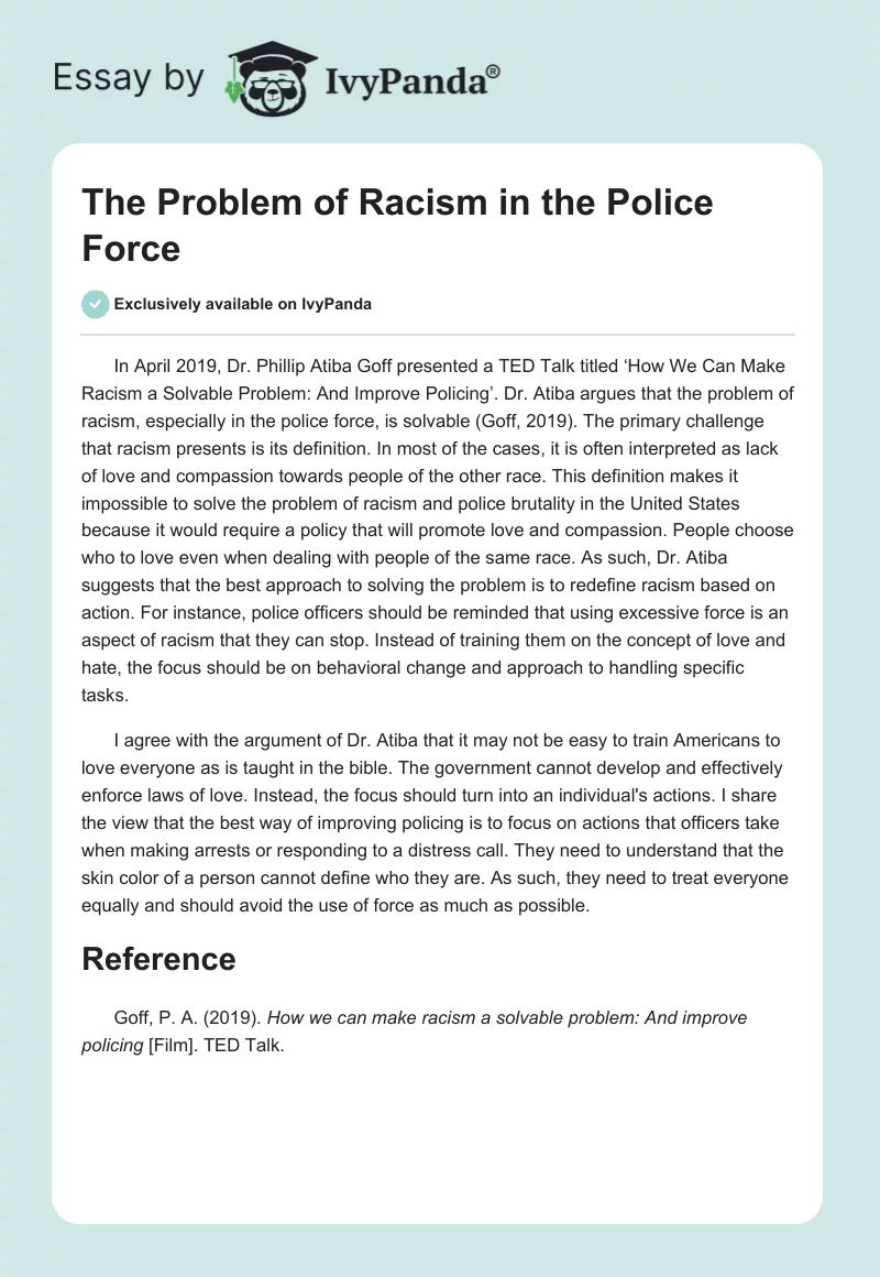 The Problem of Racism in the Police Force. Page 1