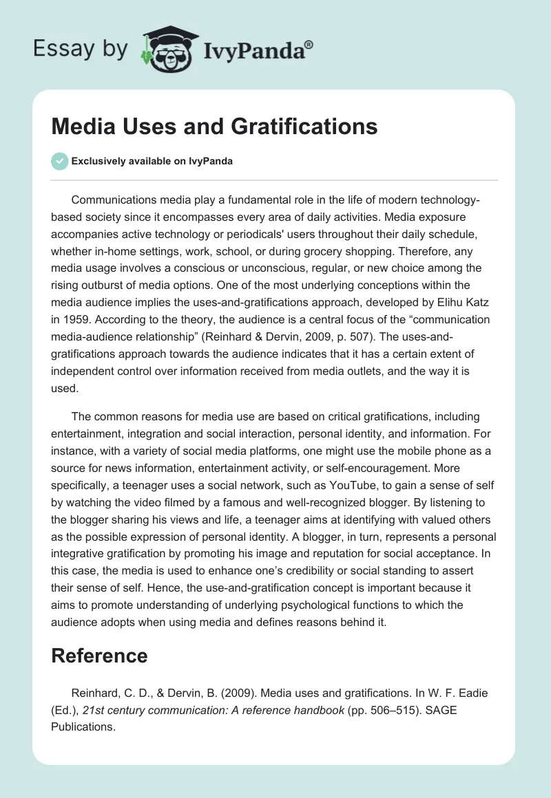 Media Uses and Gratifications. Page 1