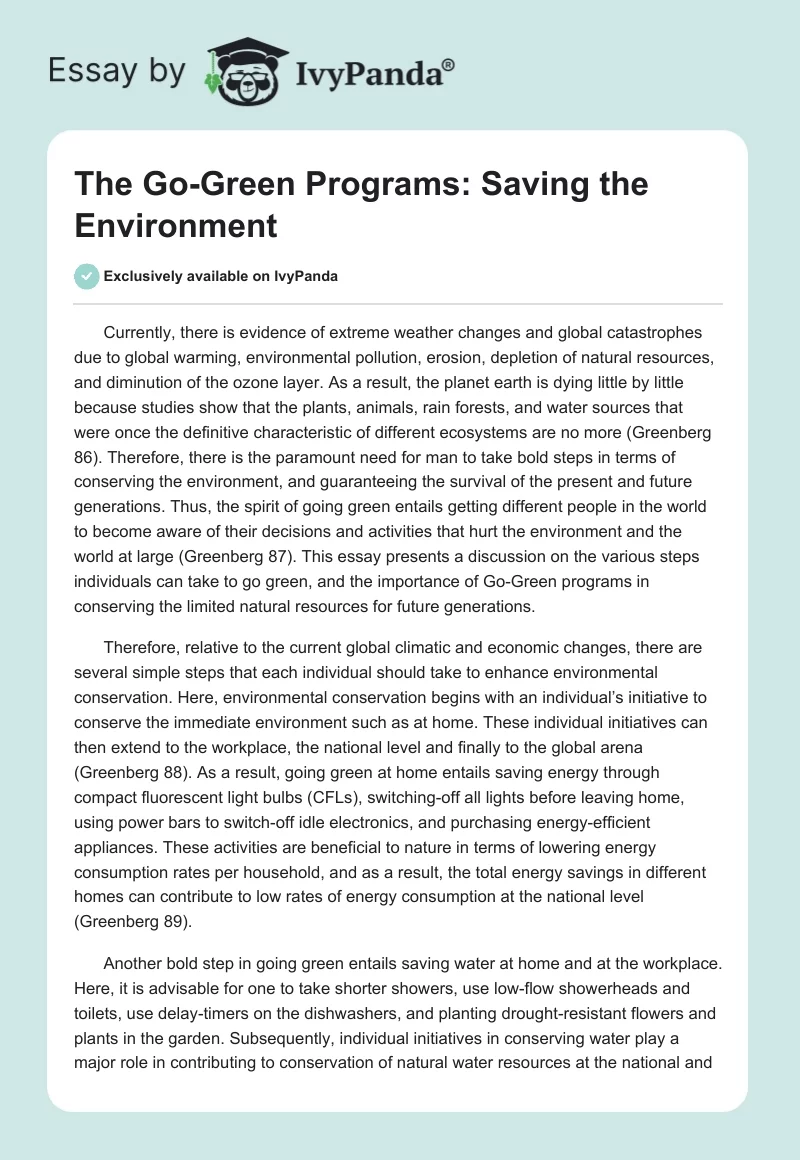 The Go-Green Programs: Saving the Environment. Page 1