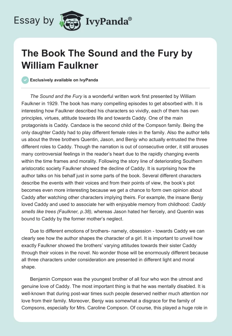 The Book "The Sound and the Fury" by William Faulkner. Page 1