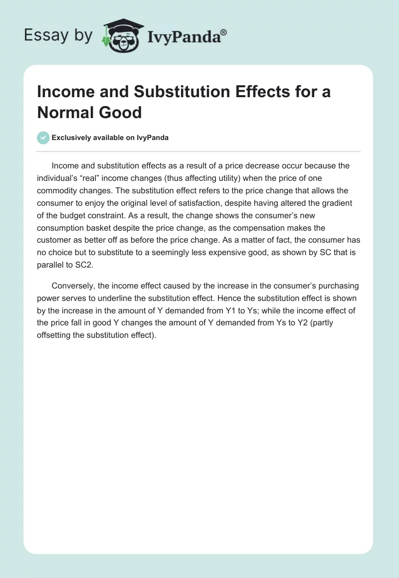 Income and Substitution Effects for a Normal Good. Page 1