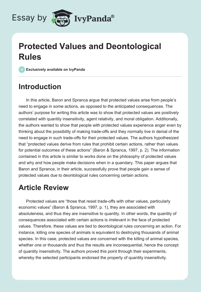 Protected Values and Deontological Rules. Page 1