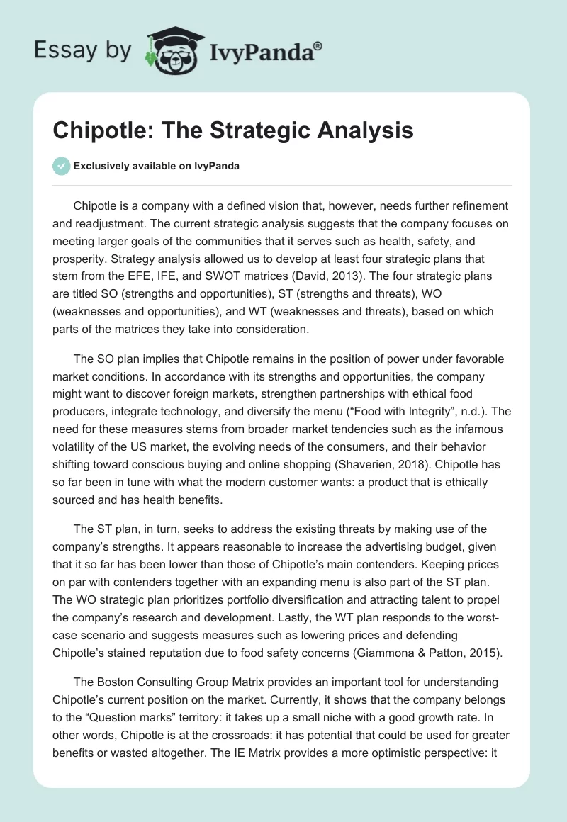 Chipotle: The Strategic Analysis. Page 1