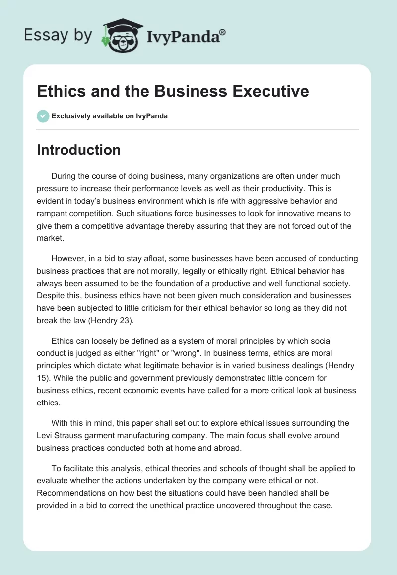Ethics and the Business Executive. Page 1