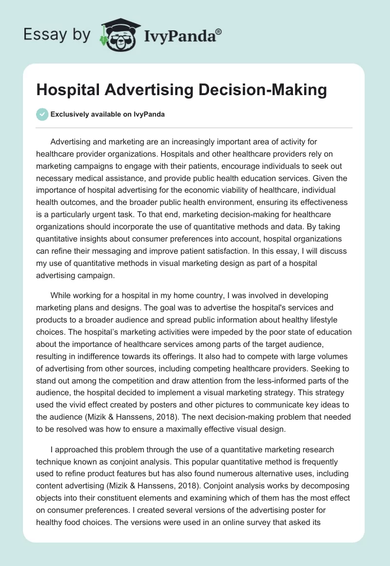 Hospital Advertising Decision-Making. Page 1
