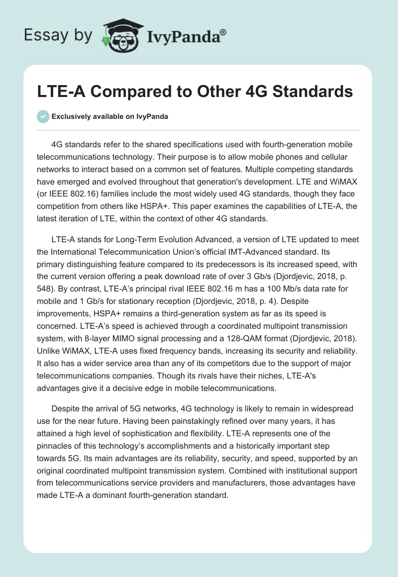 LTE-A Compared to Other 4G Standards. Page 1