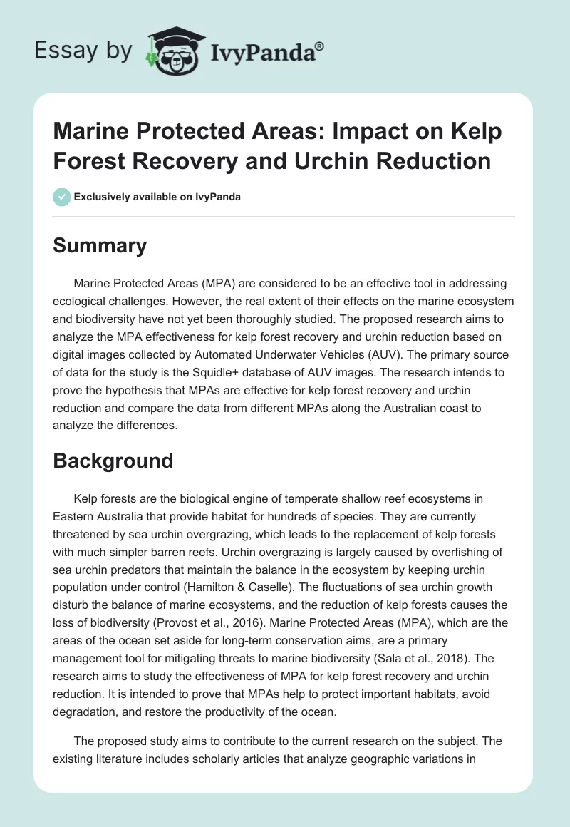 Marine Protected Areas: Impact on Kelp Forest Recovery and Urchin Reduction. Page 1
