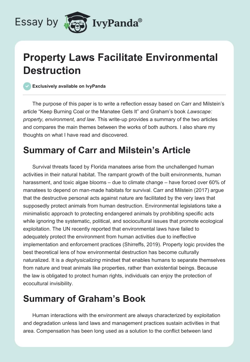 Property Laws Facilitate Environmental Destruction. Page 1