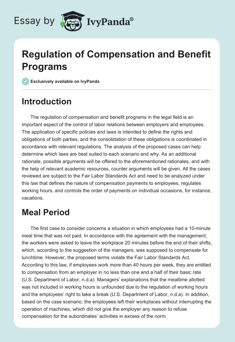 Regulation of Compensation and Benefit Programs. Page 1