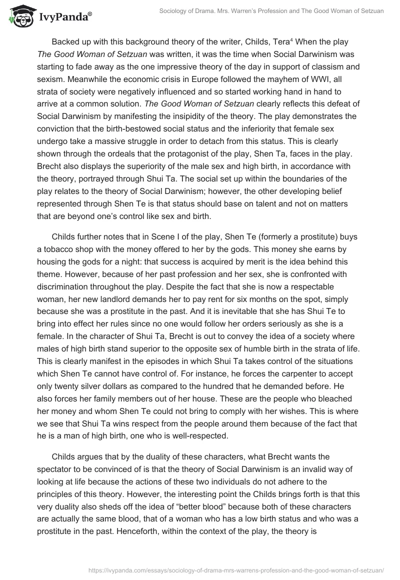 Sociology of Drama. Mrs. Warren’s Profession and The Good Woman of Setzuan. Page 4