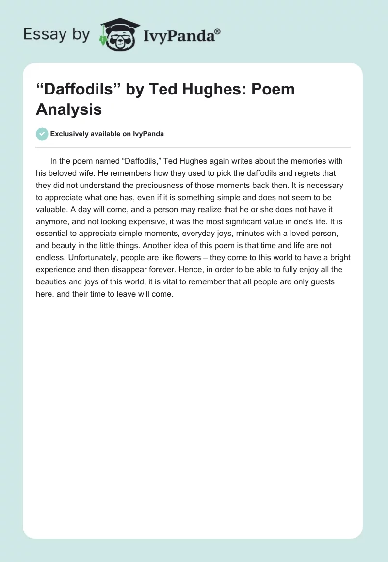 “Daffodils” by Ted Hughes: Poem Analysis. Page 1
