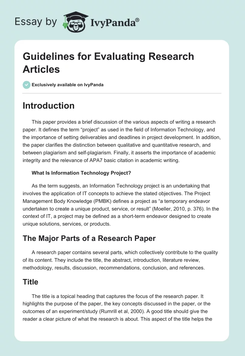 Guidelines for Evaluating Research Articles. Page 1