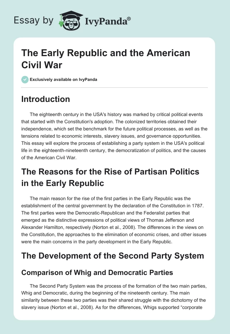 The Early Republic and the American Civil War. Page 1