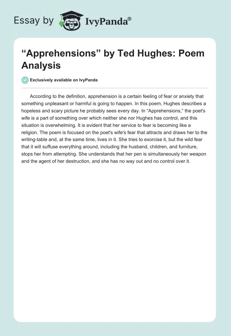 “Apprehensions” by Ted Hughes: Poem Analysis. Page 1