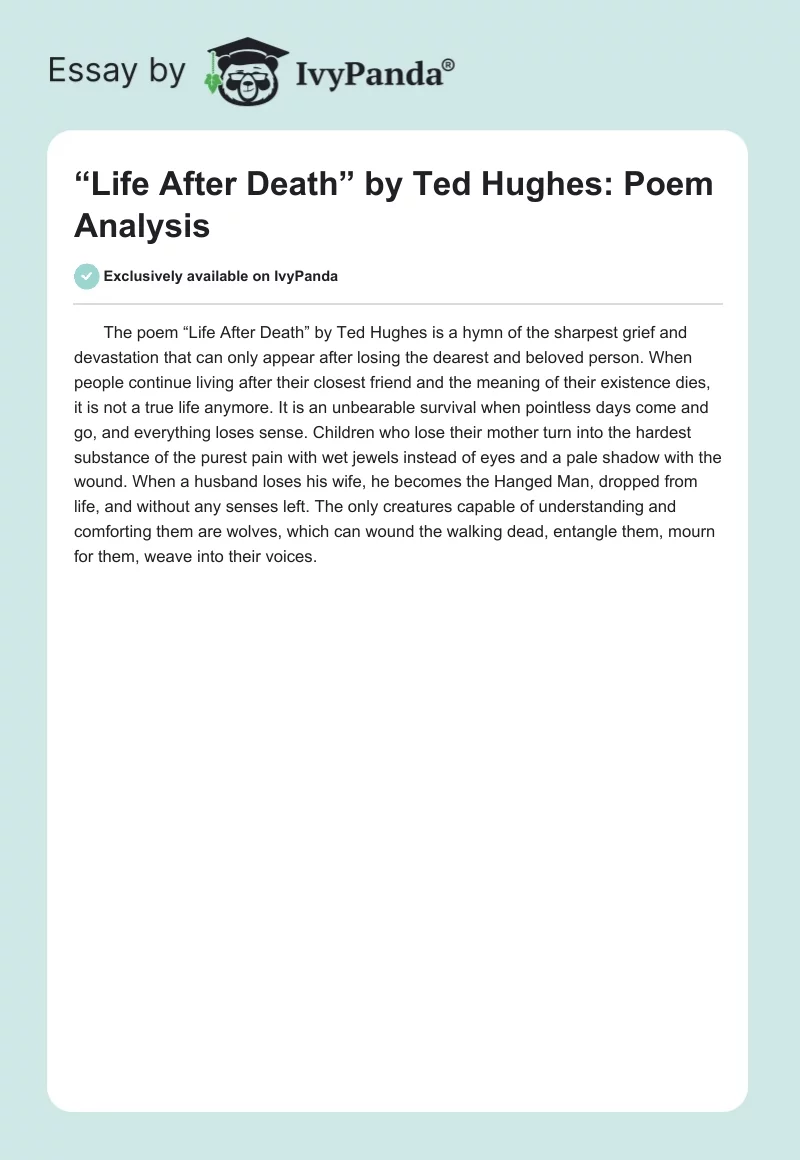 “Life After Death” by Ted Hughes: Poem Analysis. Page 1