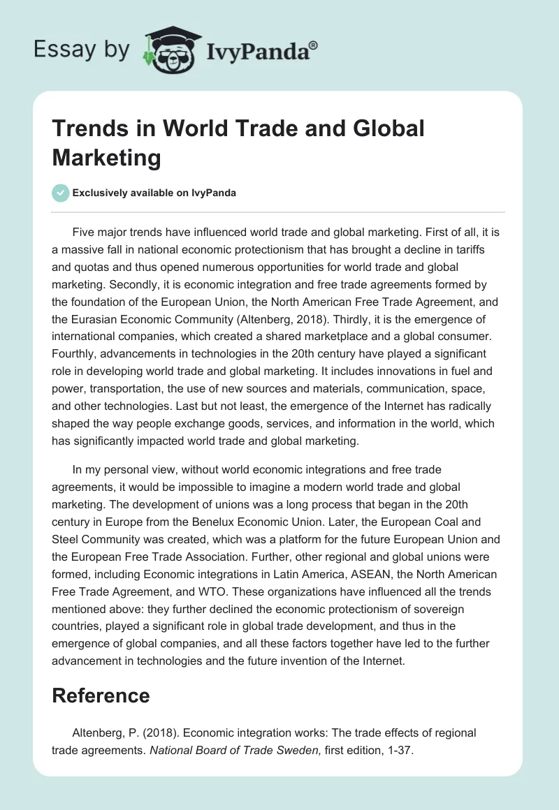 Trends in World Trade and Global Marketing. Page 1