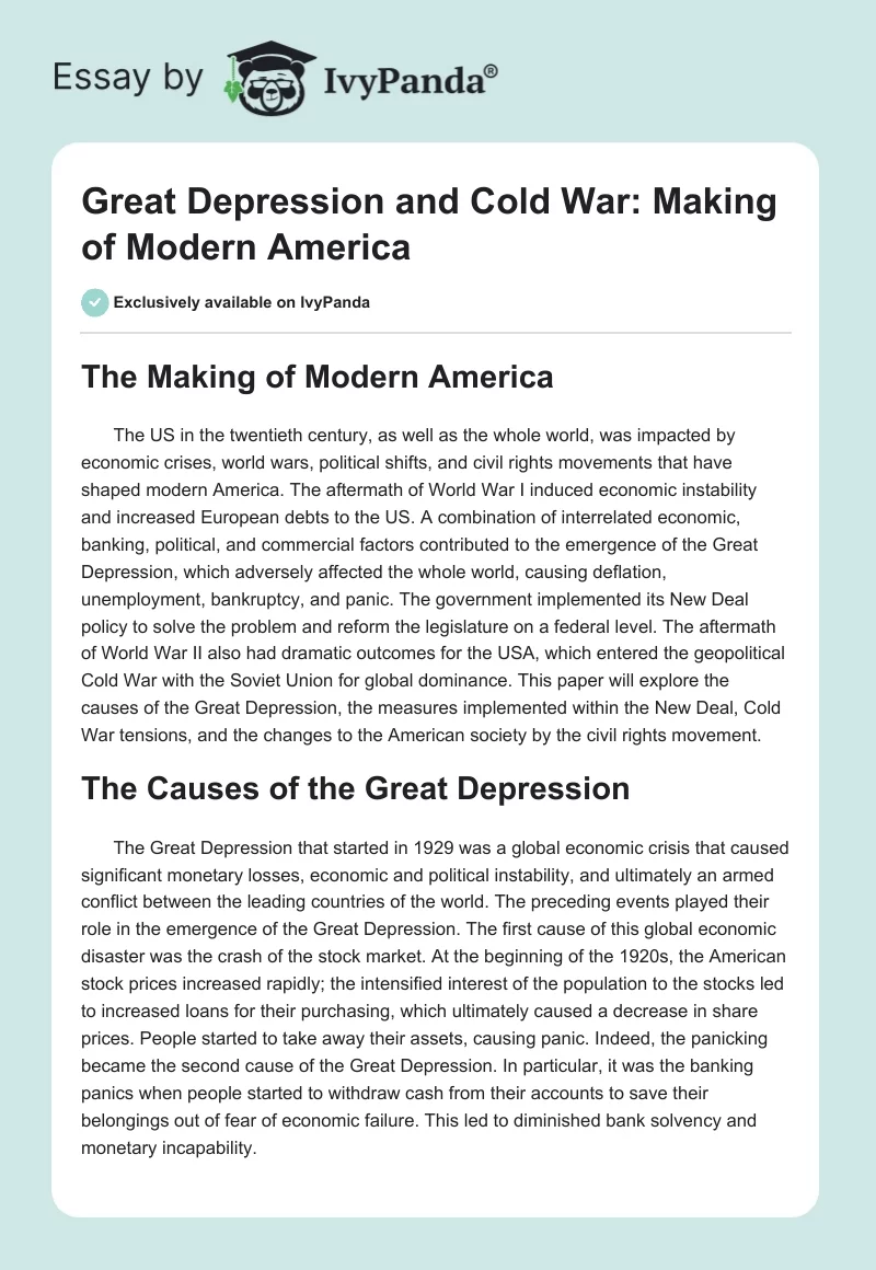 Great Depression and Cold War: Making of Modern America. Page 1