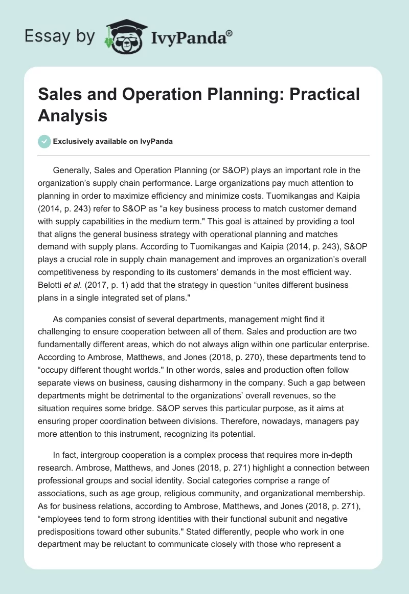 Sales and Operation Planning: Practical Analysis. Page 1