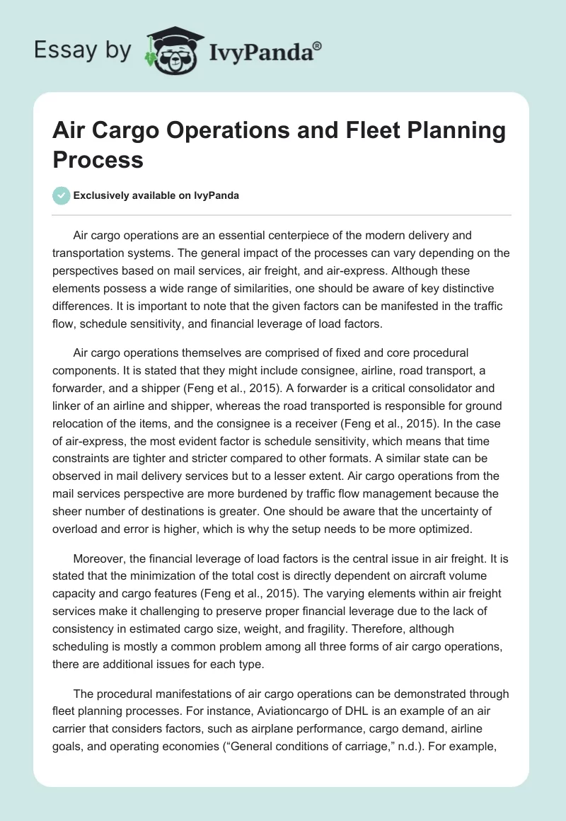 Air Cargo Operations and Fleet Planning Process. Page 1